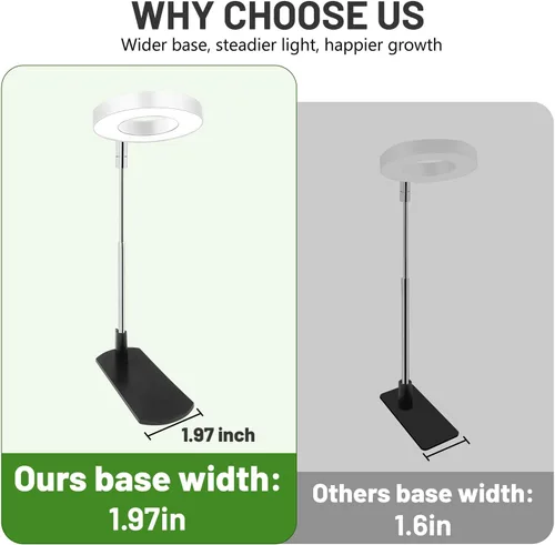 Vista 5 de LBW Luz de cultivo para plantas de interior, luz de cultivo de plantas de halo de espectro completo con base, lámpara de cultivo de plantas