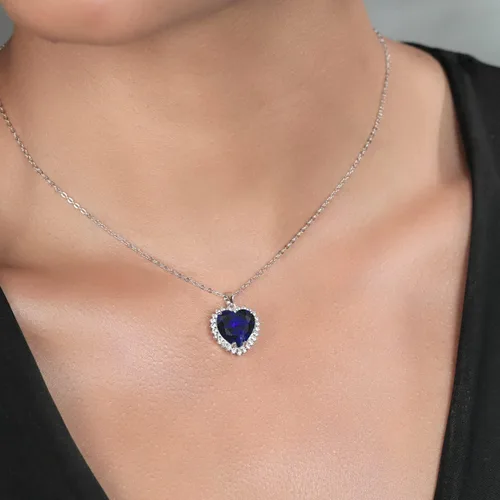 Vista 5 de Gem Stone King Collar de corazón de plata de ley 925 Collar con colgante de halo de amor para mujer 1/2 pulgada con cadena de plata