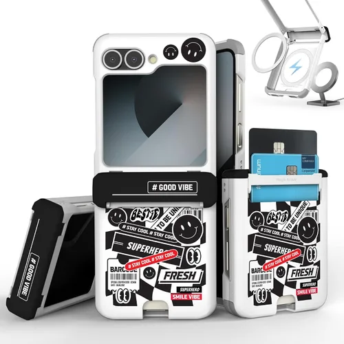 Vista 31 de para Galaxy Z Flip 5 Funda con 2 ranuras para tarjetas, funda rígida delgada y resistente con protección de bisagra, funda completa con protección