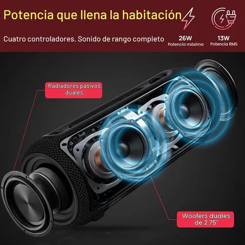 Vista 3 de Pyle Altavoz Bluetooth portátil - LED RGB, IPX5 impermeable, emparejamiento estéreo TWS, USB/AUX/FM, micrófono integrado, carga USB-C, batería 7H