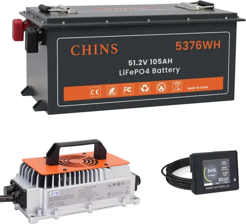 Vista 17 de CHINS - Batería de litio para carrito de golf de 36 V, 100 Ah, batería Bluetooth LiFePO4, BMS de 200 A incorporada, corriente máxima de 1000 A