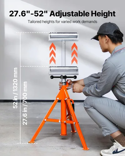 Vista 11 de VEVOR Soporte de rodillo, resistente soporte de herramientas de capacidad de carga de 2500 libras, altura ajustable de 28 a 52 pulgadas, diseño