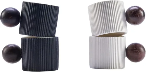 Vista 16 de Mini tazas de cerámica para café expreso, tazas Demitasse con mango redondo de madera a rayas verticales tazas de té (beige y azul, 2 unidades)