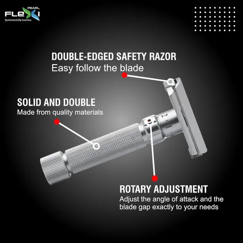 Vista 6 de Pearl Flexi - Maquinilla de afeitar de seguridad ajustable versión V12 – Maquinilla de afeitar de metal reutilizable hecha de 100% latón