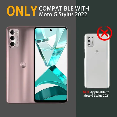 Vista 2 de Funda para Motorola g Stylus 4G 2022, protección de grado militar, a prueba de golpes, con protector de pantalla HD de vidrio templado y soporte Rojo