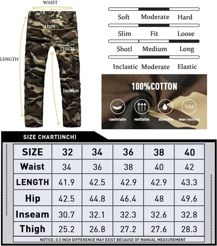 Vista 5 de BAYAMO Pantalones cargo para hombre, camuflaje militar, pantalones de fatiga de camuflaje para caza, combate, trabajo, pantalones casuales