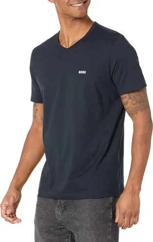 Vista 2 de BOSS Camiseta con cuello en V con logotipo pequeño para hombre marino