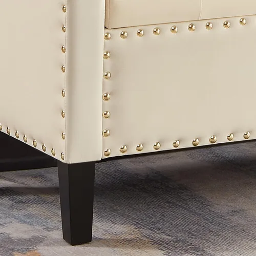 Vista 7 de Setawix Banco de almacenamiento de terciopelo para dormitorio, banco otomano armado para sala de estar, bancos de almacenamiento modernos de Beige