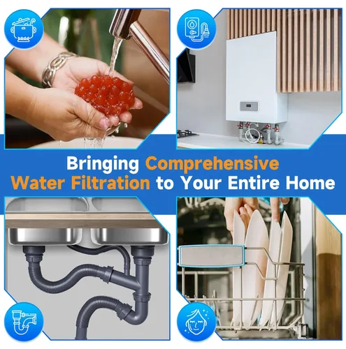 Vista 8 de PUREPLUS Sistema de filtración de agua de 2 etapas para toda la casa, reduce los metales pesados, el cloro y el olor, carcasas de 10 x 4.5 pulgadas