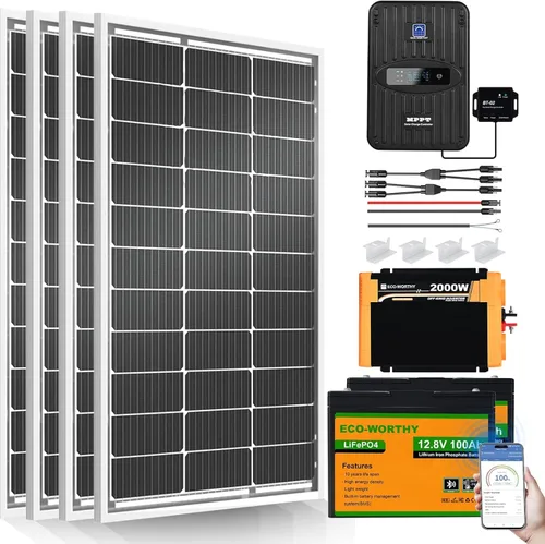 Vista 10 de ECO-WORTHY 1.6KWH Complete Solar Panel Kit 400W 12V for RV Off Grid: 4 * 100W Solar Panels + 40A MPPT Charge Controller +12V 100Ah Lithium Battery +