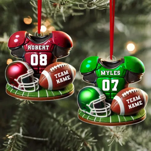 Vista 3 de Adorno de Navidad de fútbol americano personalizado, adorno de fútbol americano, adornos de Navidad de fútbol americano personalizados, adornos
