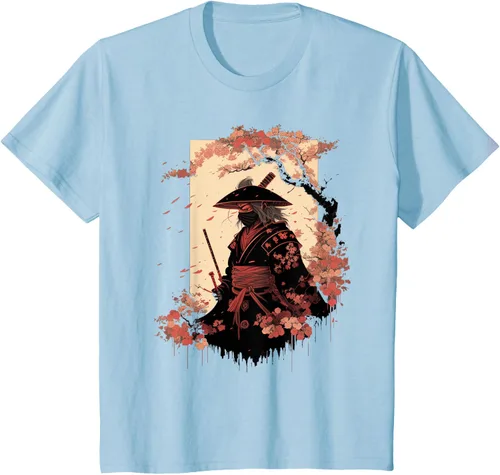Vista 8 de Camiseta estética vintage samurái de arte japonés samurái retro cereza, Negro