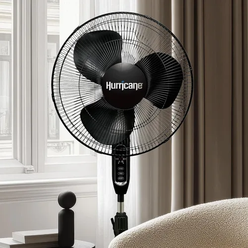 Vista 6 de Hurricane Supreme - Ventilador oscilante de pedestal con 3 velocidades silenciosas, color negro, 16 pulgadas - Unidad de enfriamiento de aire