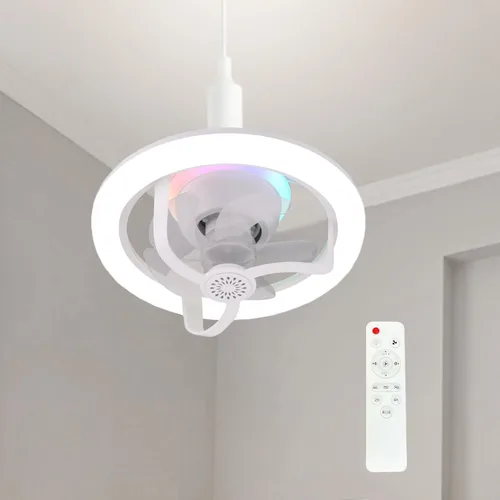 Vista 7 de Ventilador de enchufe de 10 pulgadas con luz - Control remoto regulable, 3 velocidades - Dormitorio/cocina (blanco)