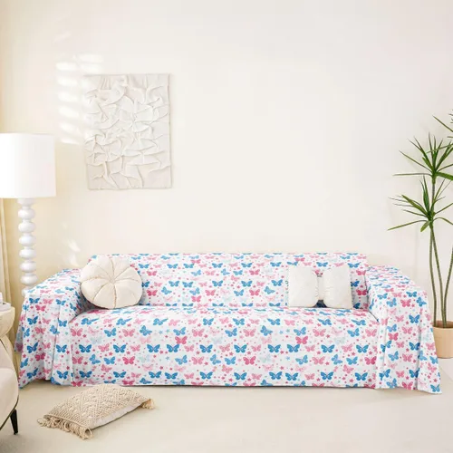 Vista 10 de Erosebridal Funda de sofá floral de 71 x 91 pulgadas, diseño de loto, antideslizante, acuarelas, diseño de hojas de flores azules, con pintura