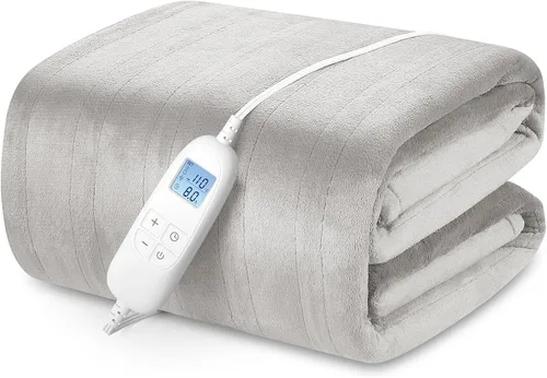 Vista 8 de Manta térmica eléctrica tamaño Queen de 84 x 90 pulgadas con 6 niveles de calefacción y apagado automático de 8 horas, franela ultra suave, manta