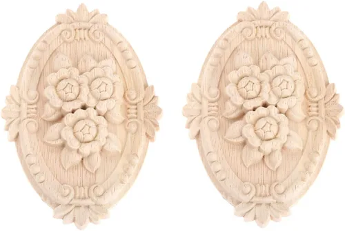 Vista 13 de Apliques de madera, adornos decorativos de madera, adornos tallados en rosas para muebles, calcomanías ovaladas de talla central para puerta 1