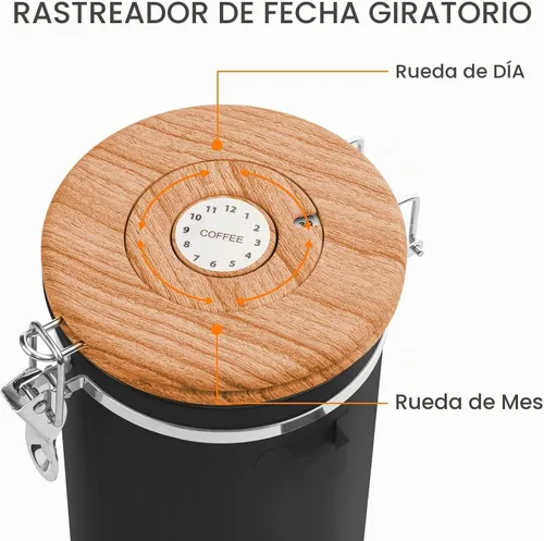 Vista 3 de TEDSWAIT Recipientes herméticos para café, contenedor de almacenamiento de granos de café de cocina de acero inoxidable con cuchara, rastreador