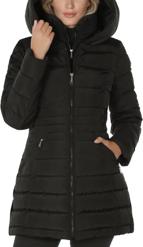 Vista 2 de LAUNDRY BY SHELLI SEGAL Chaqueta acolchada 34 para mujer con capucha y ribete de terciopelo