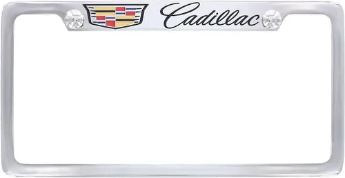 Vista 10 de Cadillac con escudo - Marco de placa de matrícula de metal - Negro recubierto en polvo con cromado expuesto Negro A