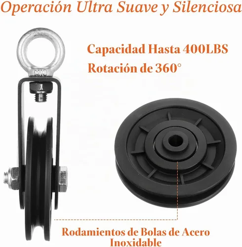 Vista 5 de Paquete de 4 ruedas de polea de cable silenciosas, sistema de polea de gimnasio resistente de 3.543 in con rotación de 360°, rodamientos de acero