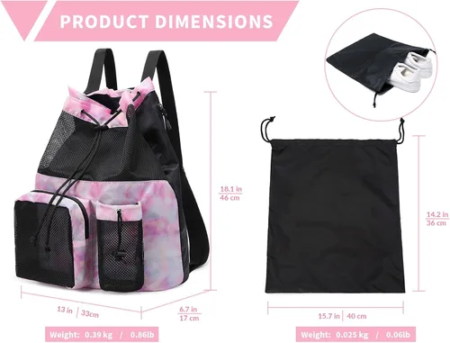 Vista 3 de Lohol Mochila grande de malla con cordón y bolsa para zapatos, saco de natación duradero con asa para deportes, gimnasio, yoga, playa, viajes