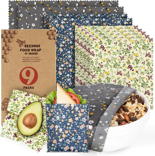 Vista 14 de Akeeko Envolturas reutilizables de cera de abejas – Surtido de 9 paquetes, reutilizables, sin plástico, almacenamiento de alimentos 4 pequeños, 3
