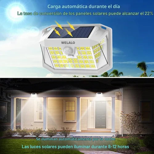 Vista 2 de WELALO Luces solares con sensor de movimiento para exteriores, [188 LEDs/3 modos/4 unidades/paquete de 4] Iluminación de gran angular de 270°, luces