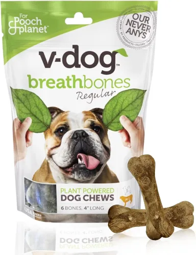 Vista 9 de V-dog Golosinas para perros – Limpieza de dientes veganos Breathbone Dental Huesos – Aliento fresco – 8 onzas – Minis – Todo natural, fabricado