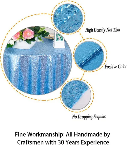 Vista 3 de ShinyBeauty Mantel Cuadrado Pequeño de 36 x 36 Pulgadas Mantel de Lentejuelas Azul Bebé Cubierta de Mesa con Purpurina Superposición Cuadrada