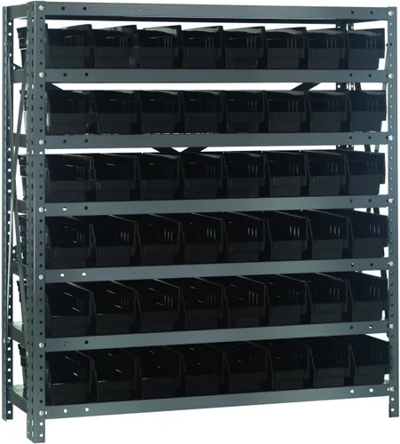 Vista 164 de Quantum QSBU-245BK Heavy Duty Shelving Unit with (7) Shelves and (24) QUS245 Black Bins for Garage Warehouse Storage Distribution 400 lb Load