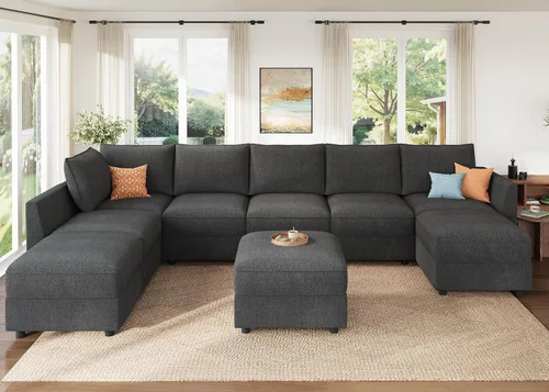 Vista 22 de HONBAY Sofá seccional modular con almacenamiento en forma de L sofá seccional, sofás convertibles para sala de estar - verde