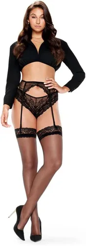 Vista 3 de Yokawe Lace Lingerie Set with Garter Belt Mesh Bra Panty Bikini Set Lingerie Outfits for Women and Girls