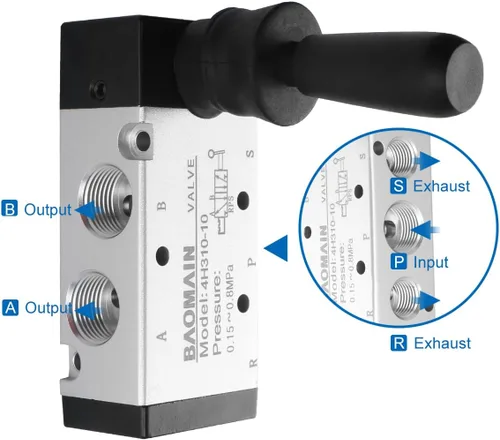 Vista 6 de Baomain Válvula de control manual de palanca de mano 4H310 – 10 G3/entrada de aire 8" 5 Way 2 Posición