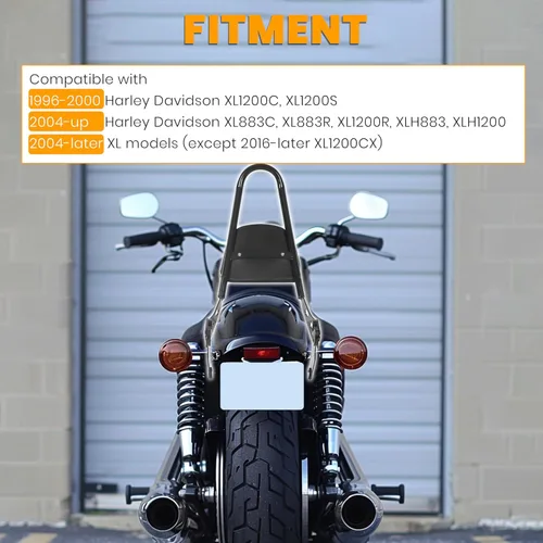 Vista 2 de ECOTRIC Respaldo tubular desmontable para pasajero compatible con Harley Sportster XL883C 883R XL1200R 1200C 1200S XLH883 XLH1200 de 2004
