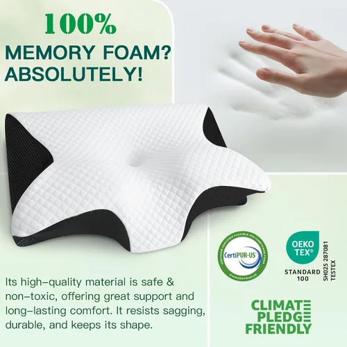 Vista 5 de Almohada cervical de espuma viscoelástica, almohada ergonómica 2 en 1 de apoyo para el cuello con reposabrazos y orificio para las orejas, almohada
