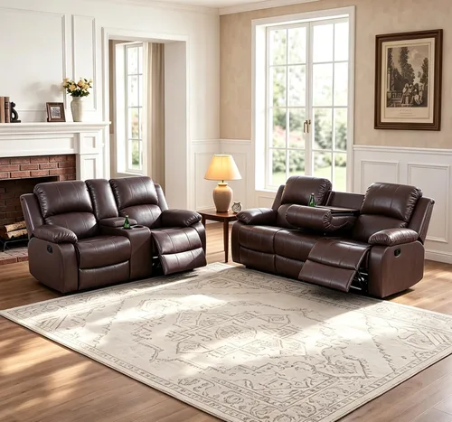 Vista 6 de Silla reclinable de cuero para conjunto de muebles de sala, sofá reclinable de cuero beige para espacios pequeños/RV, sillón individual