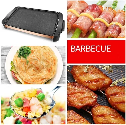 Vista 7 de Parrilla eléctrica de mesa Teppanyaki, parrilla antiadherente, 5 limas con temperatura ajustable, barbacoa de placa caliente para barbacoa, parrilla