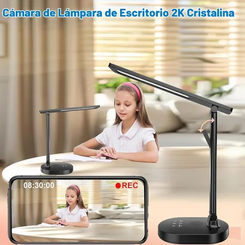 Vista 5 de Monitor de bebé inteligente WiFi con cámara, lámpara de escritorio para el cuidado de los ojos con 5 brillo, monitores de bebé 2k HD, conversación