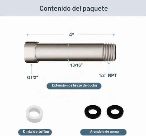 Vista 7 de BRIGHT SHOWERS Brazo Extensor de Ducha para Cabezal de Lluvia y de Mano, Brazo de Extensión de Cabezal de Ducha de 4 Pulgadas, Extensión de Tubo