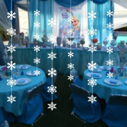 Vista 5 de TUPARKA Decoraciones Colgantes de Copos de Nieve de 12 Cuerdas Suministros para Fiestas de Cumpleaños Frozen Decoraciones para Fiestas Winter