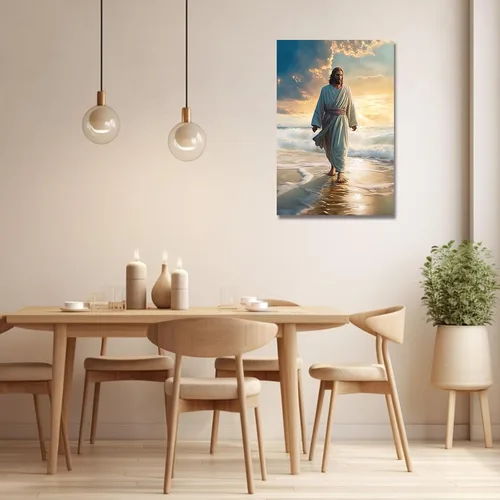 Vista 4 de LZIMU Lienzo decorativo para pared, diseño de Jesús caminando en la playa, póster de Dios, obra de arte católica para habitación espiritual