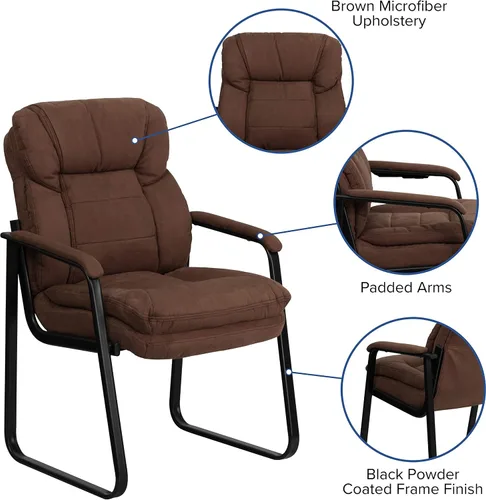 Vista 4 de EMMA + OLIVER Silla lateral de microfibra marrón con soporte lumbar y base de trineo marrón (Brown Microfiber)
