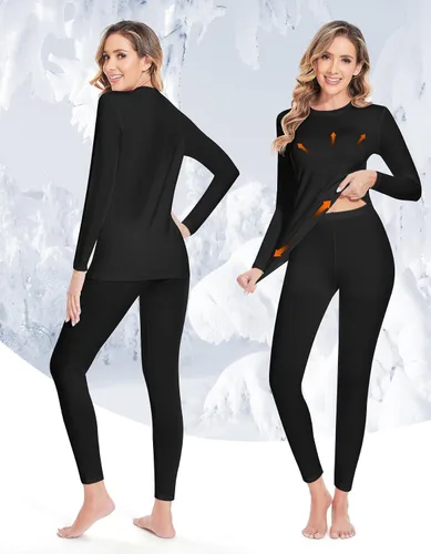 Vista 2 de YADIFEN Conjunto de ropa interior térmica para mujer, pantalones largos para mujer, capa base con forro polar, ropa interior larga, parte superior