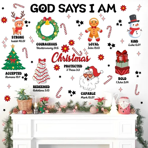 Vista 6 de Calcomanías de pared de Navidad, citas de Navidad, calcomanías de pared para decoración de interiores inspiradoras para niños, calcomanías de pared