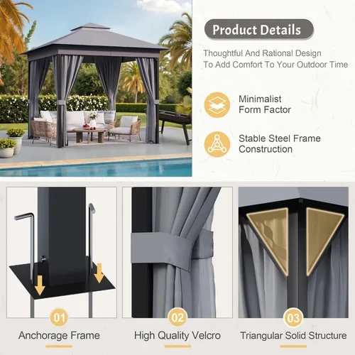 Vista 5 de Devoko Outdoor 8'x8' Gazebo, Small Soft Top Metal Frame Gazebo
