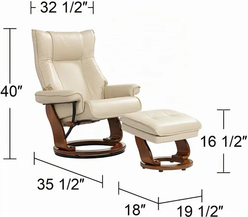 Vista 4 de Benchmaster Morgan Stucco - Sillón reclinable giratorio de piel sintética con silla otomana, sillón moderno, ergonómico, manual, reclinable Estuco