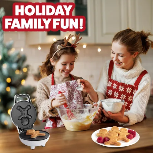 Vista 4 de Mini Waflera Hombre de Jengibre - Haz que esta Navidad sea Especial para los Niños con Plancha de Wafles Festiva de 4", Electrodoméstico Eléctrico