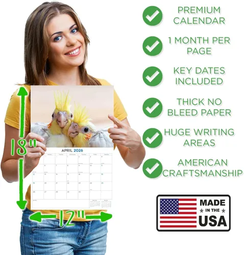 Vista 178 de Calendario de grises africanos 2025 2026 – Planificador mensual de pared de aves africanas – 12 x 18 pulgadas (abierto), calendario de pared