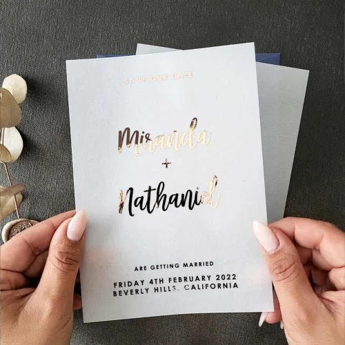 Vista 5 de Personalized Wedding Save the Date Vellum Cards, Save our Date Gold Foiled Vellum Invites, Custom Save or Change the Date, Silver, Rose Gold
